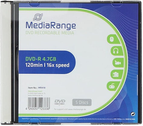 MediaRange Recordable DVD-R 16x 4.7GB Cake Box 5pcs
