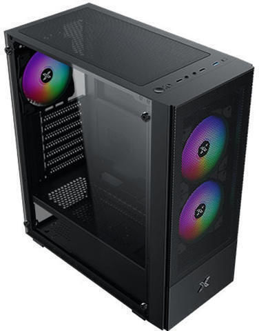 Xigmatek Hero II Air 3F Gaming Midi Tower Кутия За Компютър Със Страничен Прозорец И RGB Осветление Черна