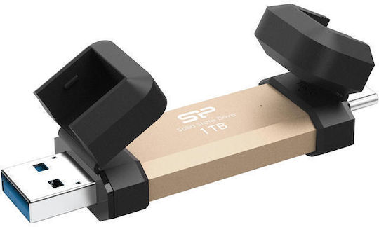 Silicon Power Ds72 1.0TB USB 3.2 SSD Stick with connection USB-A & USB-C Gold