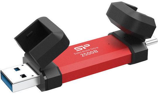 Silicon Power Ds72 250GB USB 3.2 SSD Stick mit Verbindung USB-A & USB-C Rot