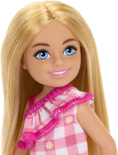Păpușă Barbie Family Chelsea Blondă Rochie Roz în Carouri