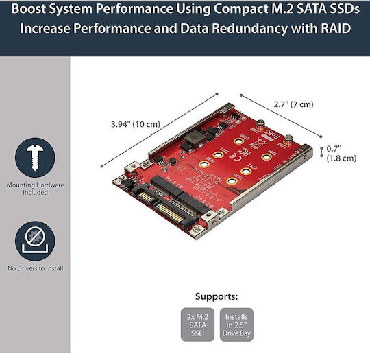 StarTech Adapter M.2 to SATA Dual-Slot M.2 Drive to SATA Adapter for 2.5" Drive Bay Red (S55058280)