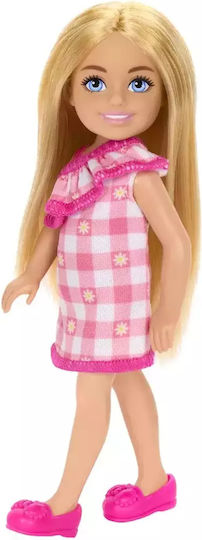 Păpușă Barbie Family Chelsea Blondă Rochie Roz în Carouri