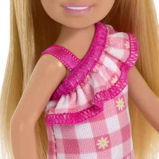 Păpușă Barbie Family Chelsea Blondă Rochie Roz în Carouri