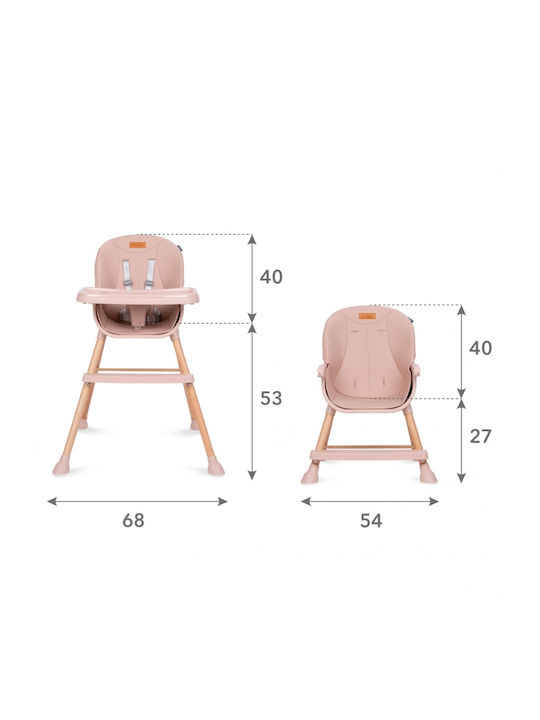 Kidwell Eatan Καρεκλάκι Φαγητού 4 in 1 με Ρυθμιζόμενο Ύψος Ροζ