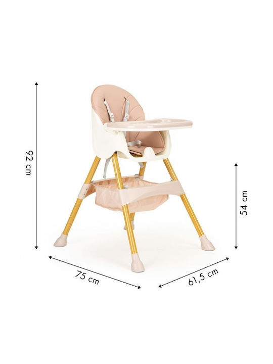 Ecotoys Καρεκλάκι Φαγητού 2 in 1 με Ρυθμιζόμενο Ύψος Ροζ