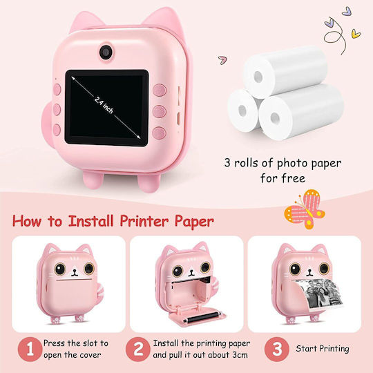 M2 Cute Rabbit Compact Φωτογραφική Μηχανή 48MP με Οθόνη 2.4" Θερμικής Εκτύπωσης Κίτρινη