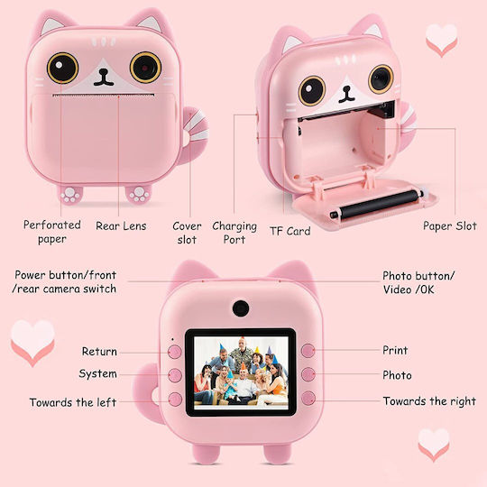 M2 Cute Rabbit Compact Φωτογραφική Μηχανή 48MP με Οθόνη 2.4" Θερμικής Εκτύπωσης Κίτρινη