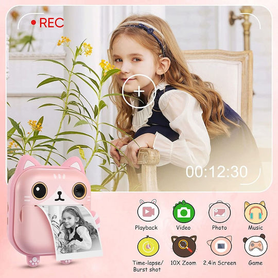 M2 Cute Rabbit Compact Φωτογραφική Μηχανή 48MP με Οθόνη 2.4" Θερμικής Εκτύπωσης Κίτρινη
