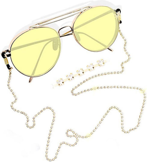Brillenkette Quadratisch Kleine Strass Gold