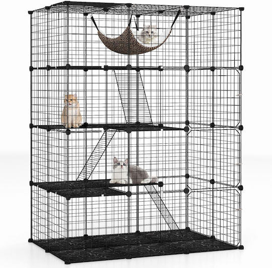Costway Large Four-Story Cat Cage Hammock Ladders Doors Roof Window 109.5 x 74.5 x 143 Cm Pv10319bk