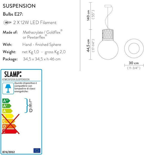 Slamp Κρεμαστό Φωτιστικό Ροζ με Ντουί E27