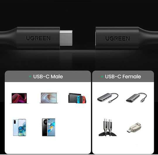 Ugreen Video Cable USB-C Male - USB-C Female 100W PD Black 1m 10387