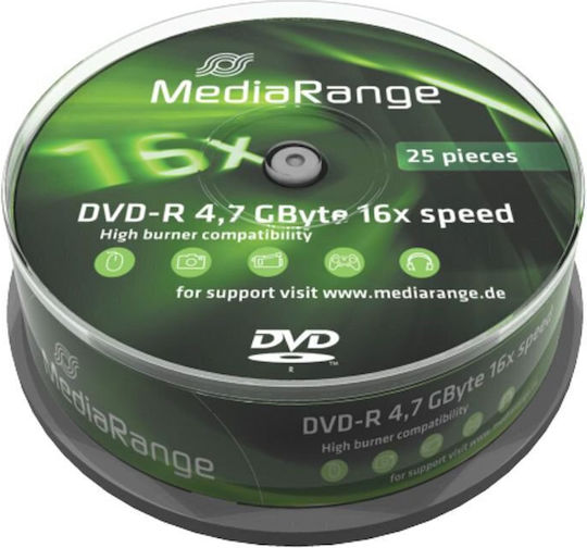 MediaRange Εγγράψιμα DVD-R 16x 4.7GB Cake Box 25τμχ
