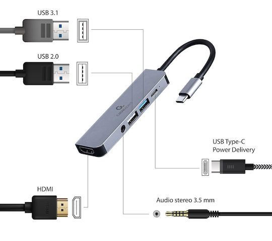 Cablexpert USB-C Docking Station with HDMI 4K PD Gray (A-CM-COMBO5-02)