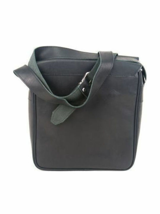 Kouros Leder Herren Schultertasche mit Klappe 15 Schwarz