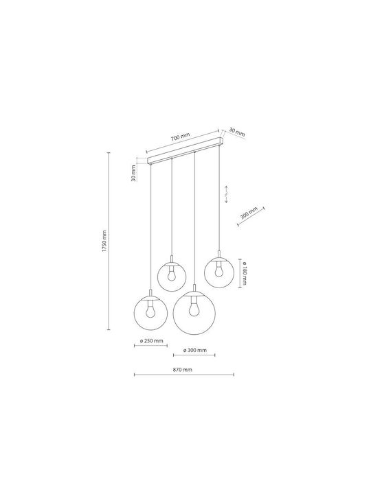 TK Lighting Κρεμαστό Φωτιστικό Μαύρο Ράγα 87εκ.