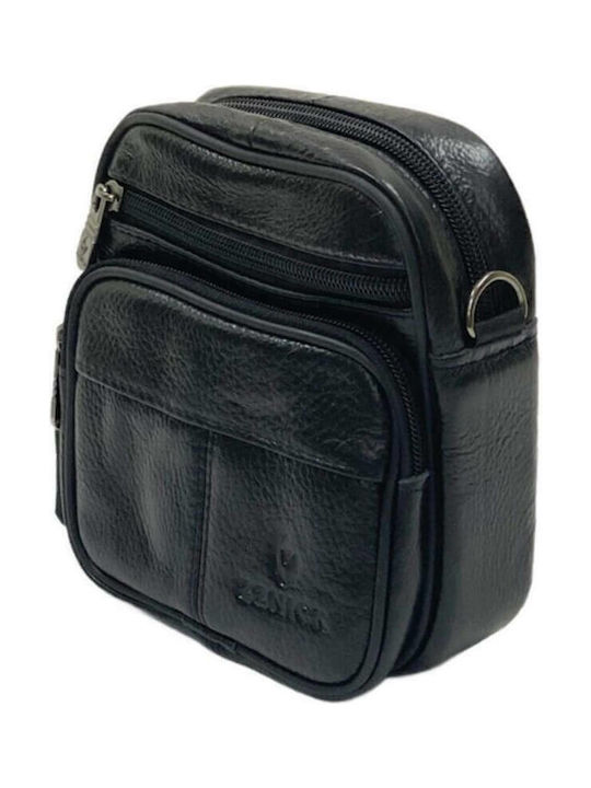 Tăsă pentru Bărbați Crossbody de Centură din Piele Naturală de Calitate Superioară Neagră