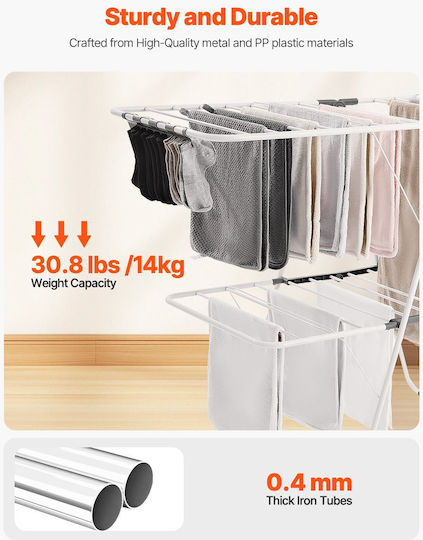 Vevor Folding Floor Clothes Drying Rack Metallic with Hanging Length 44.9m