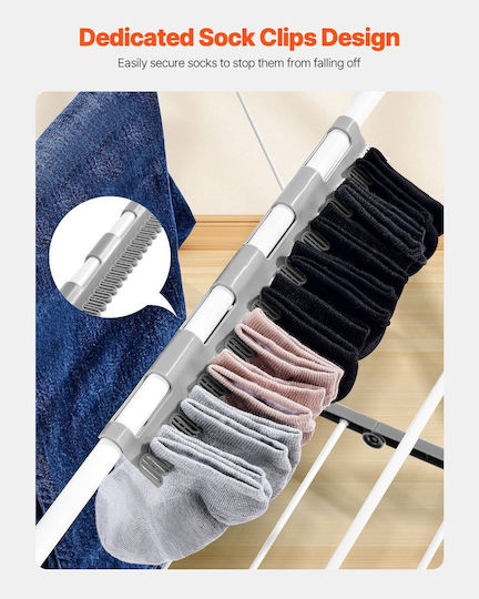 Vevor Folding Floor Clothes Drying Rack Metallic with Hanging Length 44.9m