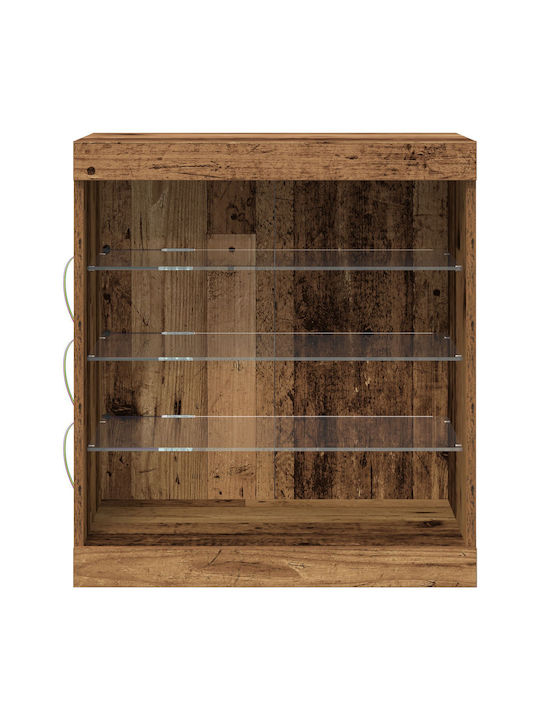 Living Room Display Cabinet Made of Solid Wood with Glass and Vintage Wood Lighting 60.5x37x67cm