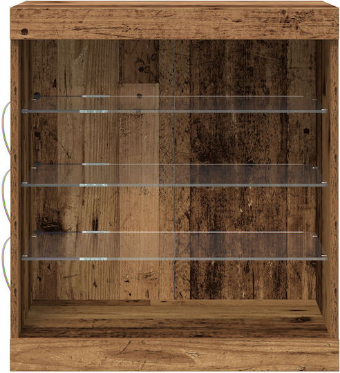 Living Room Display Cabinet Made of Solid Wood with Glass and Vintage Wood Lighting 60.5x37x67cm
