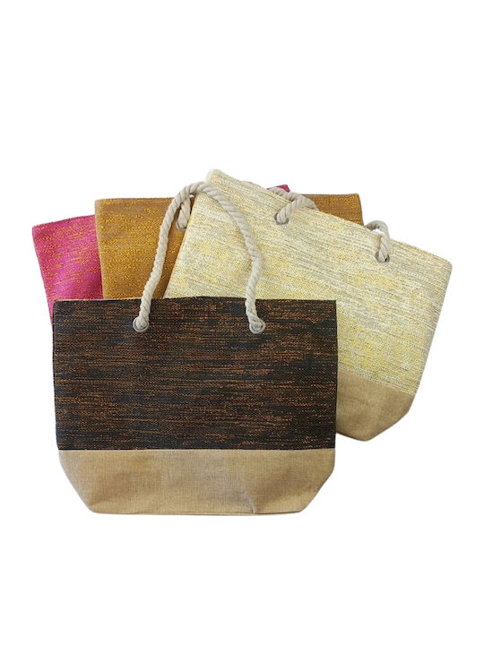 Τσάντα Θαλάσσης Jacquard Μπέζ & 4 Χρώματα 52x38x15cm