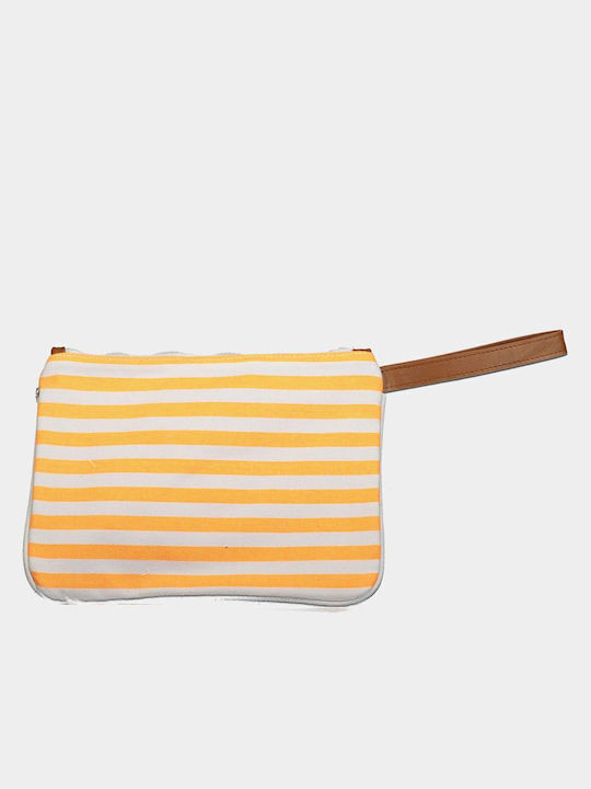 Mc2 Saint Barth Striped Canvas Embroidered Logo Pochette Τσαντακι Fluo Πορτοκαλι