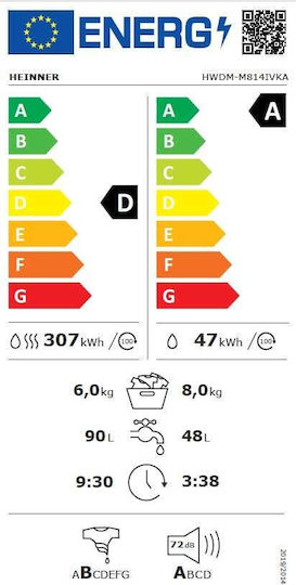 Heinner Πλυντήριο-Στεγνωτήριο Ρούχων 8kg/6kg Ατμού 1400 Στροφές