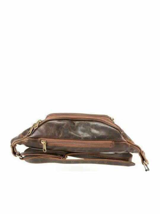 Kouros Men's Leather Bum Bag Banana Soft Leather 89012sm Brown Antique