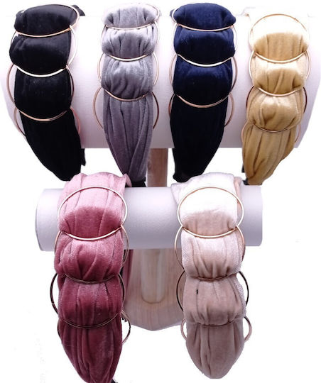 Velvet Headband Gold Circles Blue