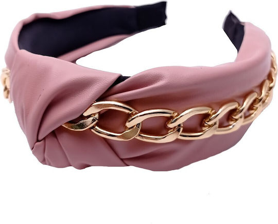 Haar Stirnband Turban Lederoptik Goldene Kette Dunkelblau