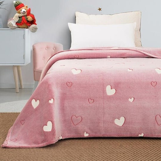 Sunshine Fleece Blanket Hearts Fluorescent Pink 160x220cm 041-52-01-Hearts