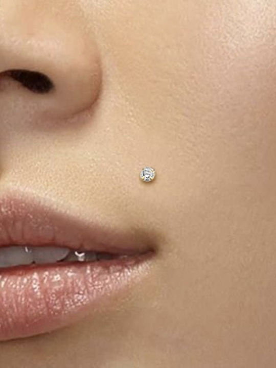 Πολυτιμο Χρυσο K14 Σκουλαρικι Piercing Μονοπετρο Ζιργκον Labret Glbzi-10z