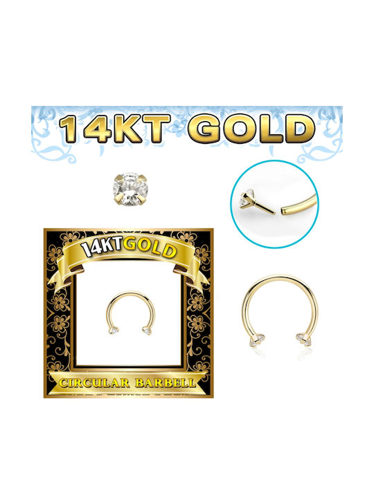 Precious Piercing Circular Barbell Earrings 14K Gold Zircon Gcbz25-10 Transparent Gold