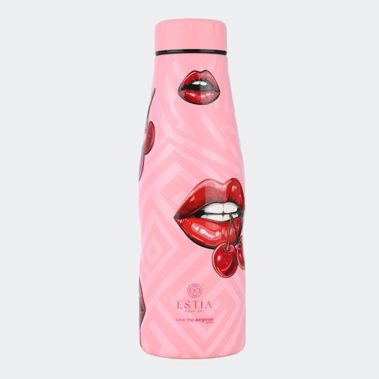 Estia Travel Flask Save the Aegean Bottle Thermos Stainless Steel BPA Free 500ml Blush Pop