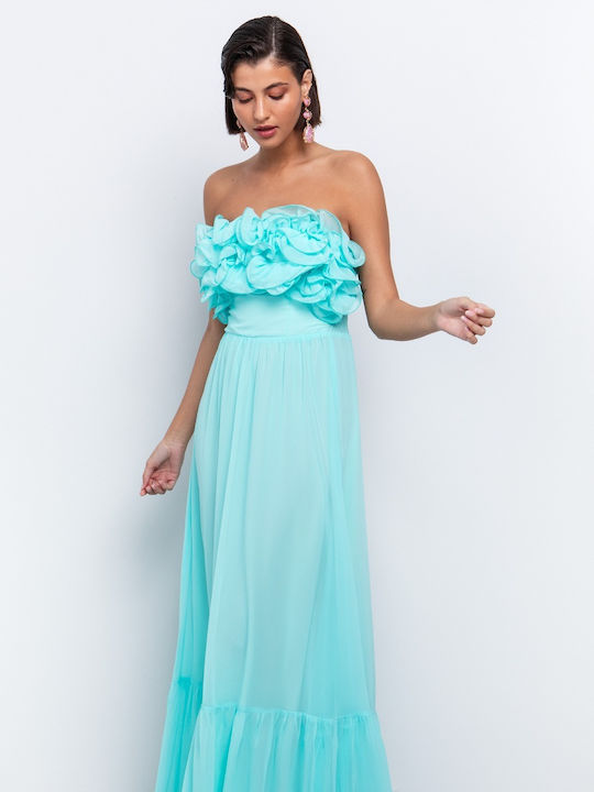 Summer Maxi Dress for Wedding and Christening Strapless Aqua