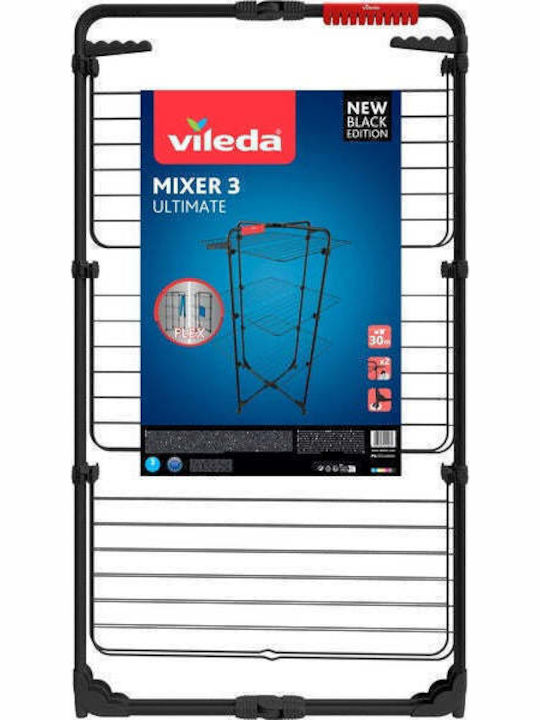 Vileda Mixer 3 Folding Floor Metallic Clothes Drying Rack with Wheels with Hanging Length 30m