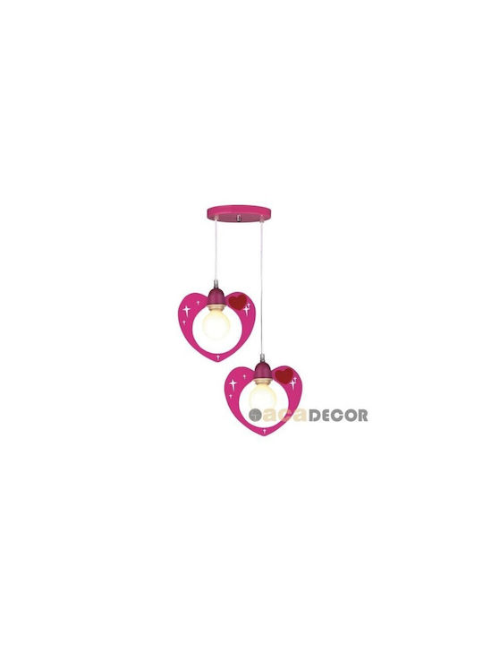 Aca Kids Wooden Chandelier Ceiling Light E27 Hearts Pink 40W 35cm