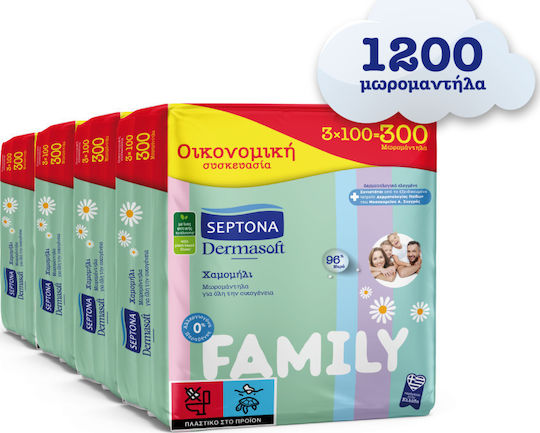 Septona Dermasoft Chamomile Baby Wipes without Alcohol & Parabens 12x100pcs