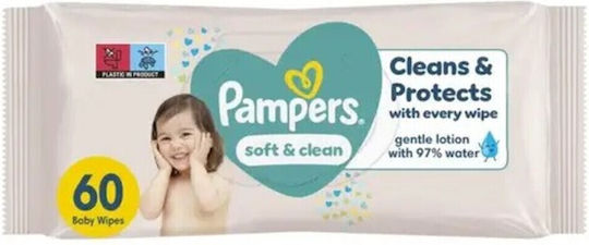 Pampers Soft & Clean Бебешки кърпички без алкохол и парабени 60бр