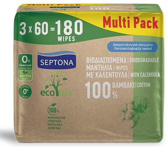 Septona Ecolife Бебешки кърпички без алкохол и парабени 3x60бр