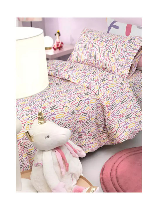 Saint Clair Letters Set Kids Duvet Cover Single with Pillowcase Cotton Pink 160x220cm