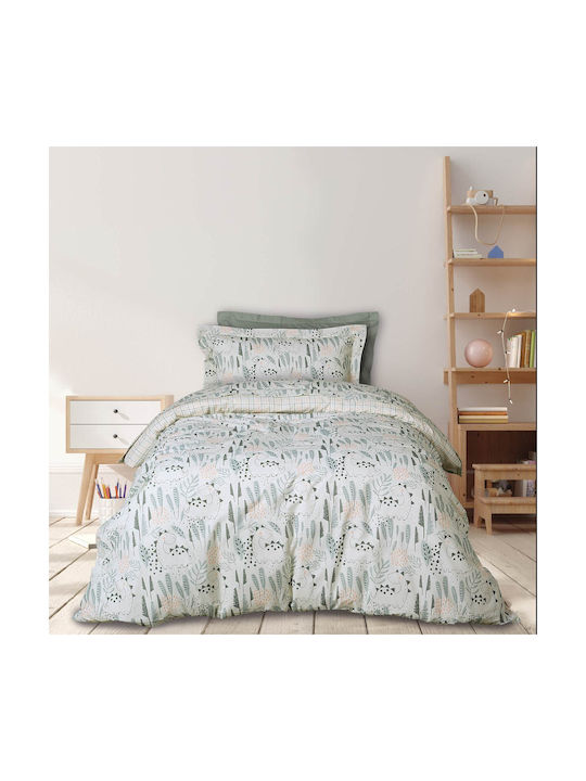 Das Home Happy Dino Set Kids Duvet Cover Single with Pillowcase Green-salmon-grey 160x240cm
