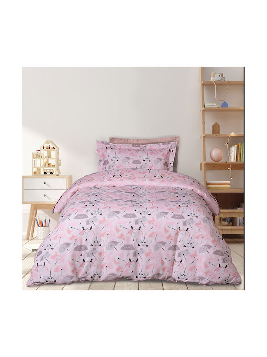 Das Home Umbrella Panta Set Kids Duvet Cover Single with Pillowcase Pink-white-grey 160x240cm