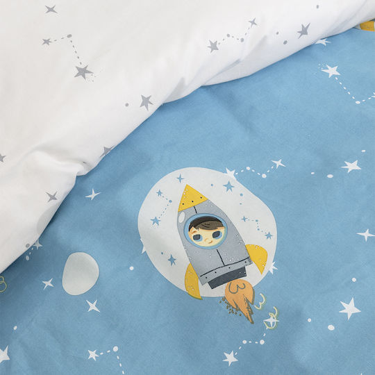 Nima To The Moon Set Kids Duvet Cover Single with Pillowcase Cotton Blue 160x240cm