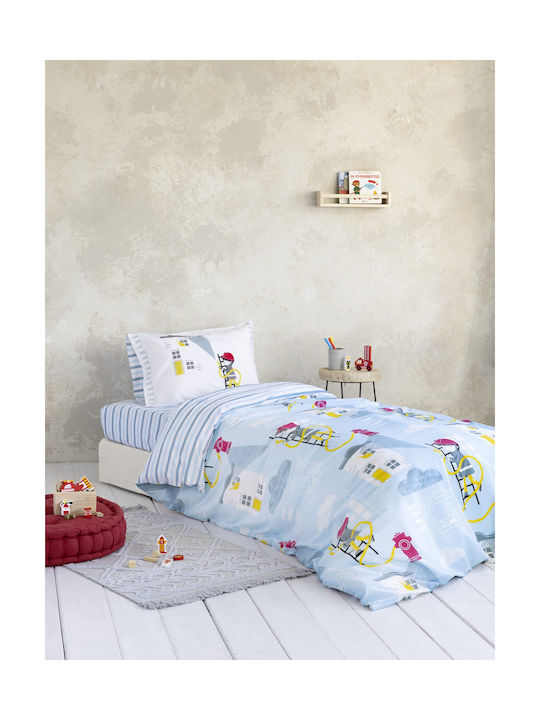 Nima Pompier Set Kids Duvet Cover Single with Pillowcase Cotton Light Blue 160x240cm