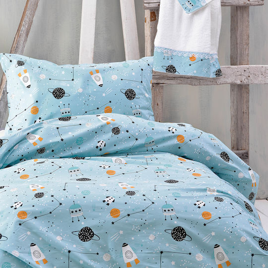 Rythmos Astroworld Set Kids Duvet Cover Single with Pillowcase Cotton Blue 160x250cm