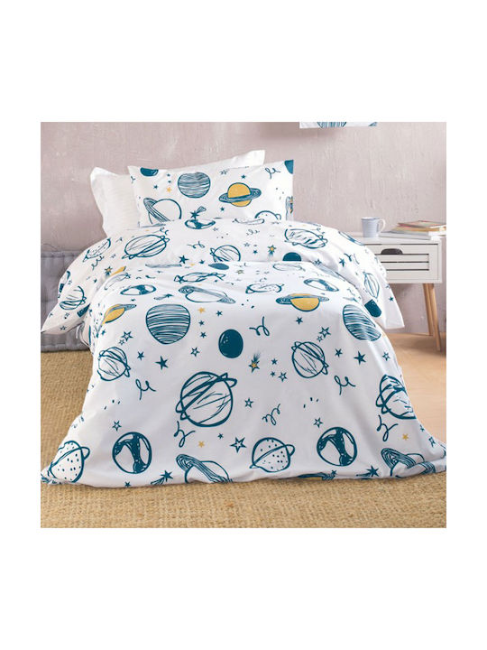 Rythmos Saturn Set Kids Duvet Cover Single with Pillowcase Cotton White 160x250cm
