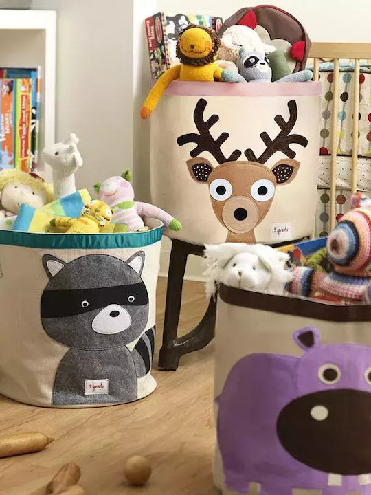 3 Sprouts Children's Storage Basket made of Fabric Racoon Gray 43x43x45cm 1pcs